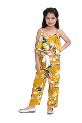 Girls Yellow Floral Cross Back Jumpsuit
